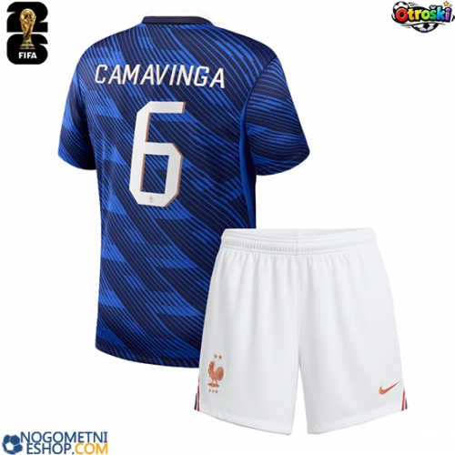 Otroški Nogometni dresi Francija Eduardo Camavinga #6 Domači SP 2026 Kratek Rokav (+ Kratke hlače)